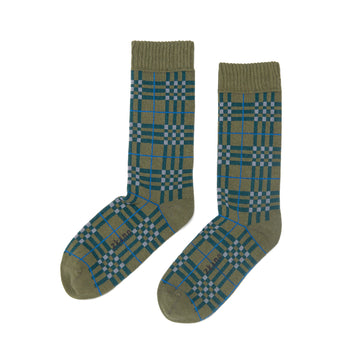 men's campfire plaid - organic cotton socks crew - army