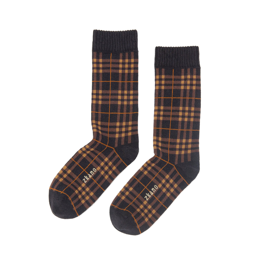 men's campfire plaid - organic cotton socks crew - black