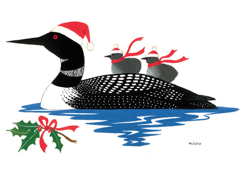 Loon with Babies Holiday Cards