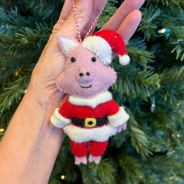 Pig Santa Felt Wool Ornament