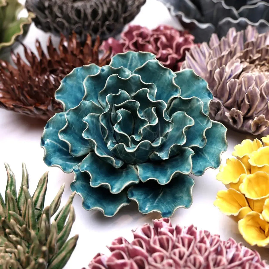 Ceramic Flower Wall Art Sea Lettuce Large 5: Teal