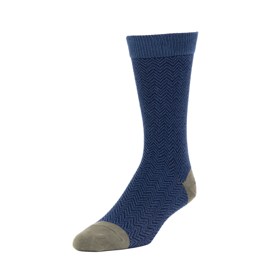 men's signature herringbone - organic cotton tall crew socks - navy