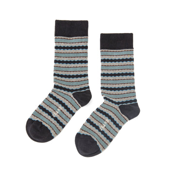 women's scalloped stripe - organic cotton socks crew - black