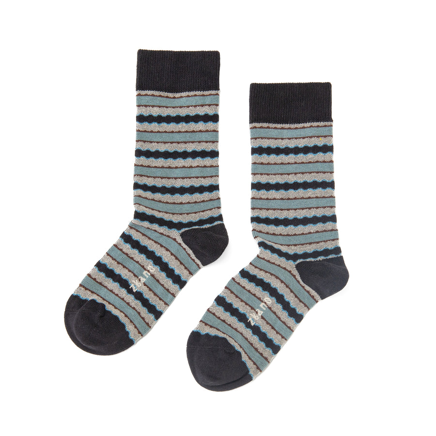women's scalloped stripe - organic cotton socks crew - black