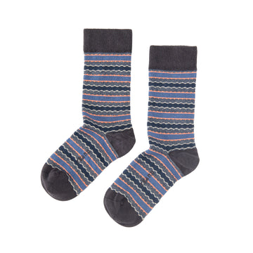 women's scalloped stripe - organic cotton socks crew - navy