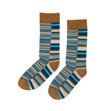 men's uneven stripe - organic cotton socks crew - bronze