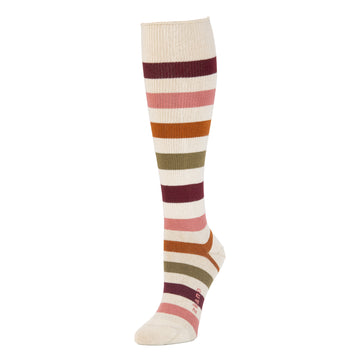 women's wide stripe - organic cotton socks knee high roll top - wheat