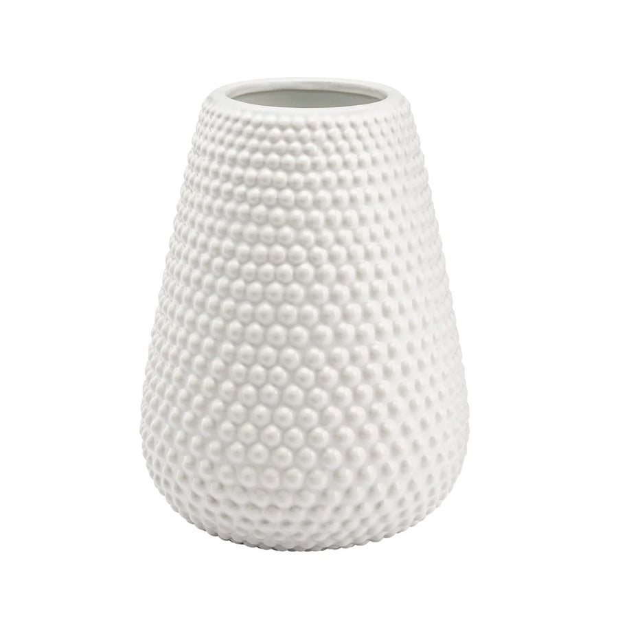 Studded Dot Ceramic White Tapered Gourd Vase