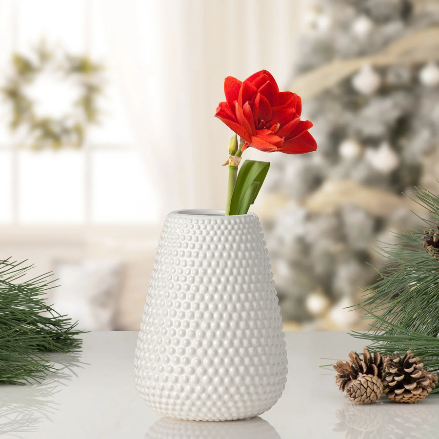 Studded Dot Ceramic White Tapered Gourd Vase