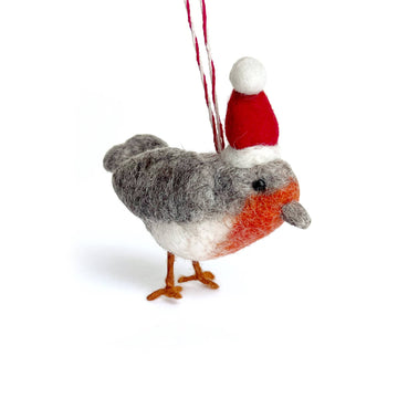 Bird in Santa Hat Tufted Wool Christmas Ornament