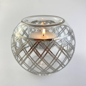 Blown Glass Candle Holder - Silver Lines