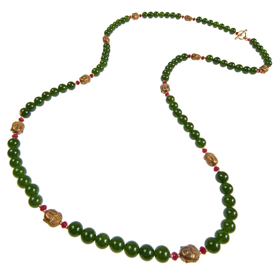 Jade And Brass Buddha Necklace - Long