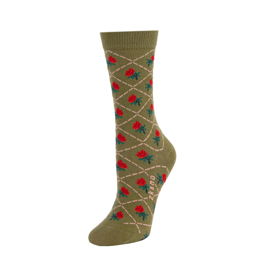 Zkano Cottage Roses Women's Crew Socks Olivine