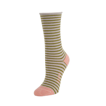 Zkano Rose Women's Stripe Crew Socks Linen