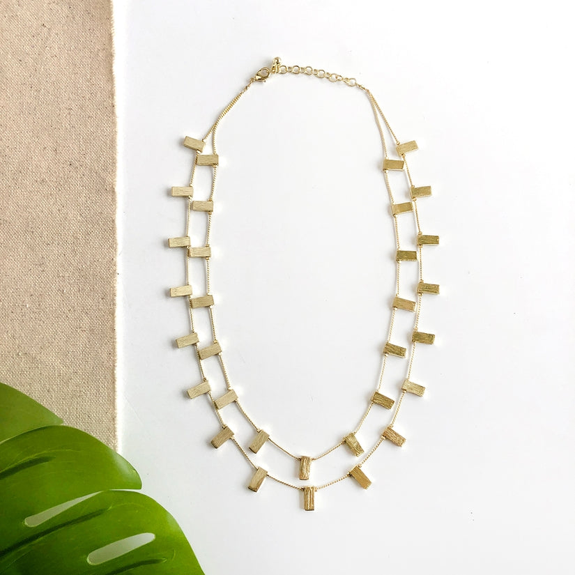 Dotted Rectangle Necklace - Gold