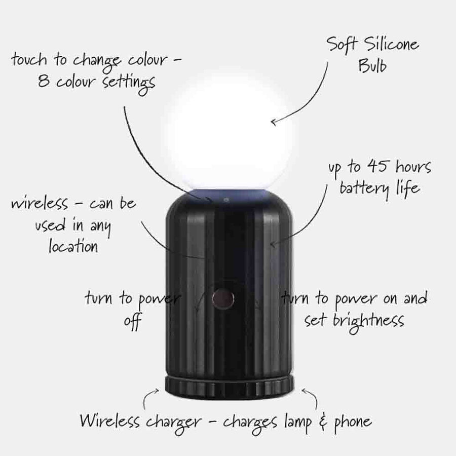 Skittle Wireless Lamp and Charger Black